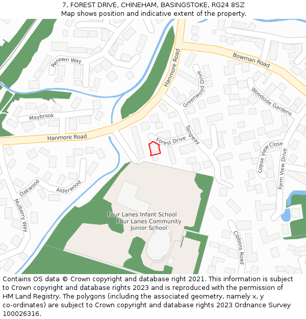 7, FOREST DRIVE, CHINEHAM, BASINGSTOKE, RG24 8SZ: Location map and indicative extent of plot