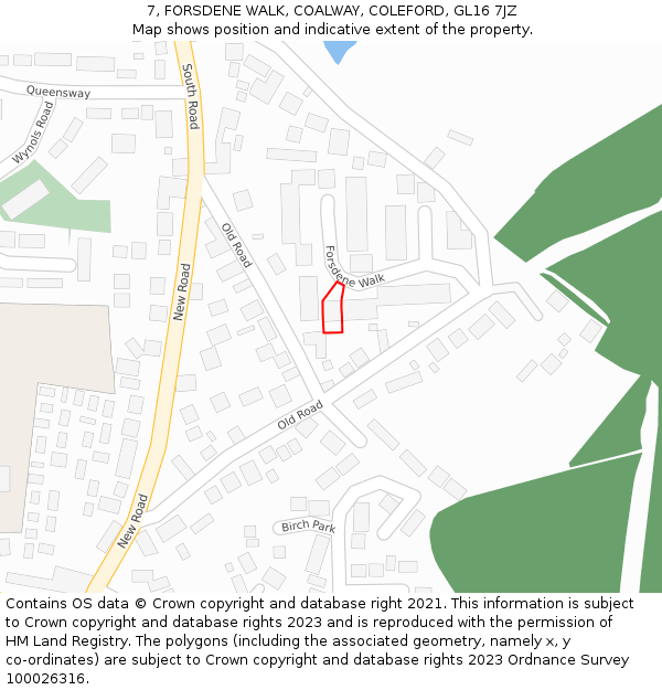 7, FORSDENE WALK, COALWAY, COLEFORD, GL16 7JZ: Location map and indicative extent of plot