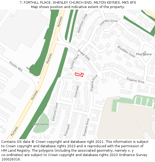 7, FORTHILL PLACE, SHENLEY CHURCH END, MILTON KEYNES, MK5 6FS: Location map and indicative extent of plot