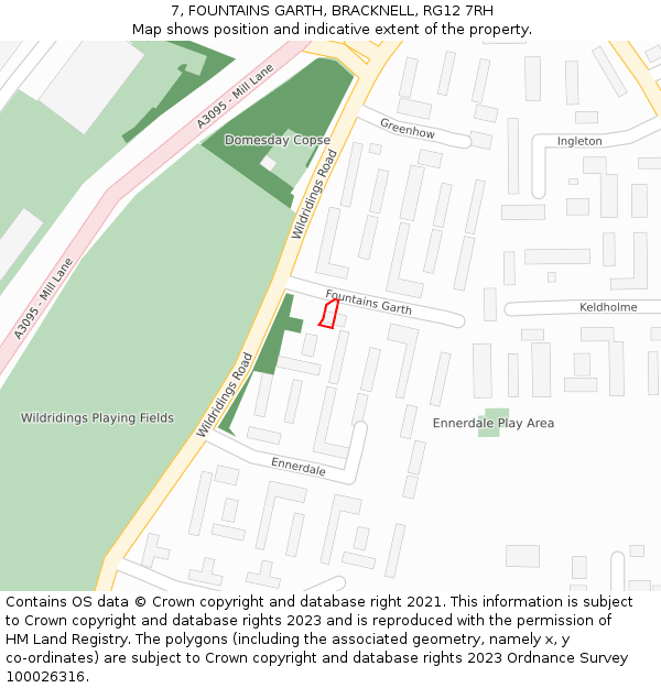 7, FOUNTAINS GARTH, BRACKNELL, RG12 7RH: Location map and indicative extent of plot