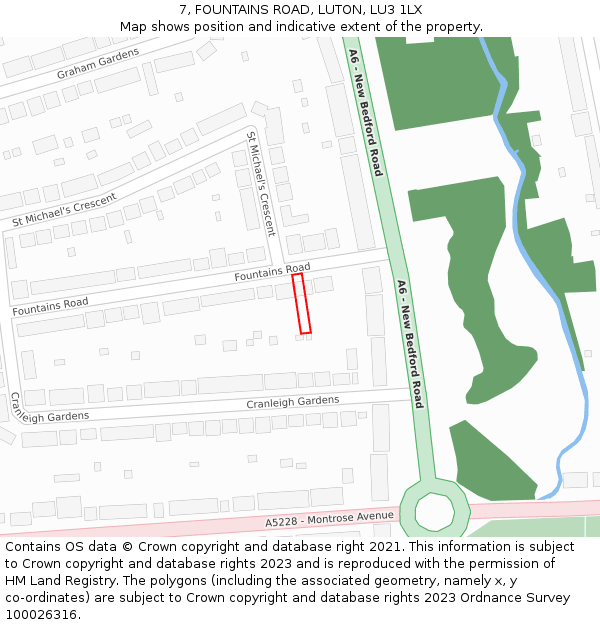 7, FOUNTAINS ROAD, LUTON, LU3 1LX: Location map and indicative extent of plot