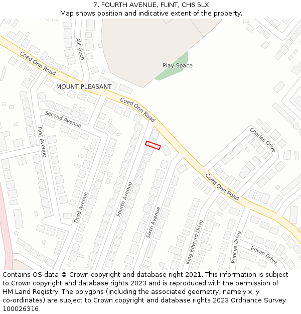 7, FOURTH AVENUE, FLINT, CH6 5LX: Location map and indicative extent of plot