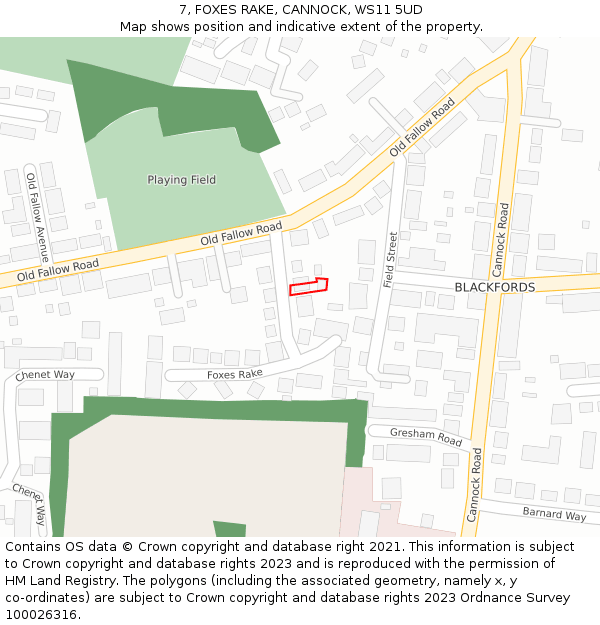 7, FOXES RAKE, CANNOCK, WS11 5UD: Location map and indicative extent of plot