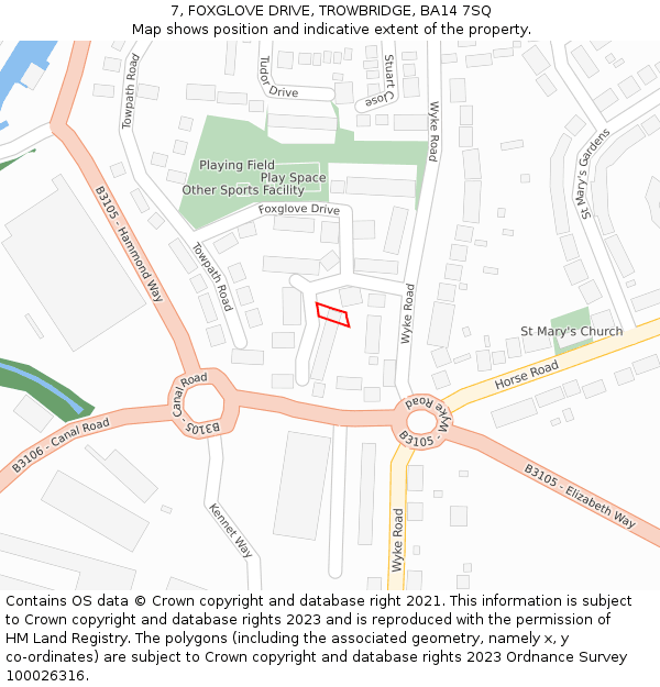 7, FOXGLOVE DRIVE, TROWBRIDGE, BA14 7SQ: Location map and indicative extent of plot