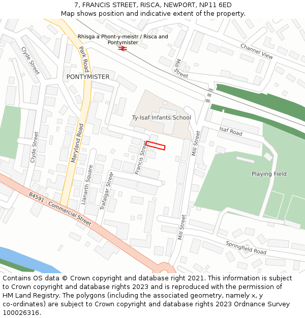 7, FRANCIS STREET, RISCA, NEWPORT, NP11 6ED: Location map and indicative extent of plot
