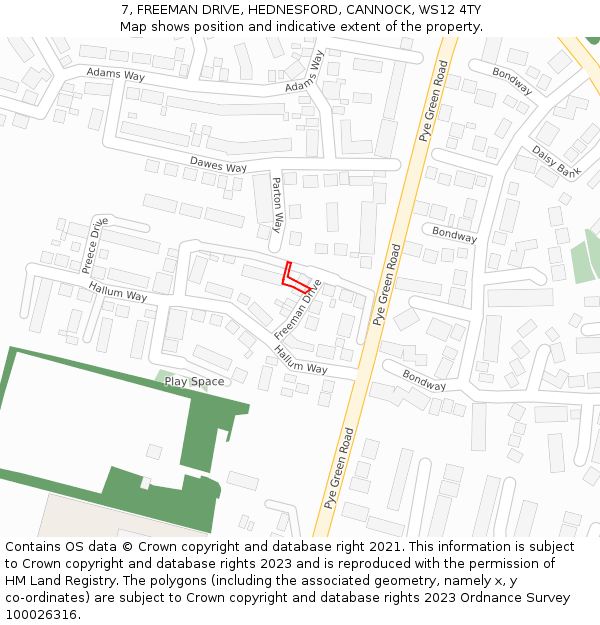 7, FREEMAN DRIVE, HEDNESFORD, CANNOCK, WS12 4TY: Location map and indicative extent of plot