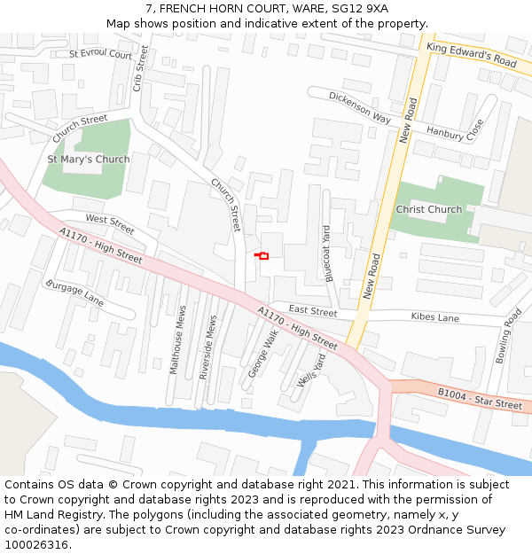 7, FRENCH HORN COURT, WARE, SG12 9XA: Location map and indicative extent of plot