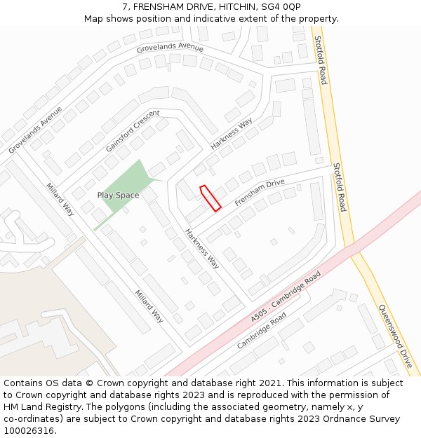 7, FRENSHAM DRIVE, HITCHIN, SG4 0QP: Location map and indicative extent of plot