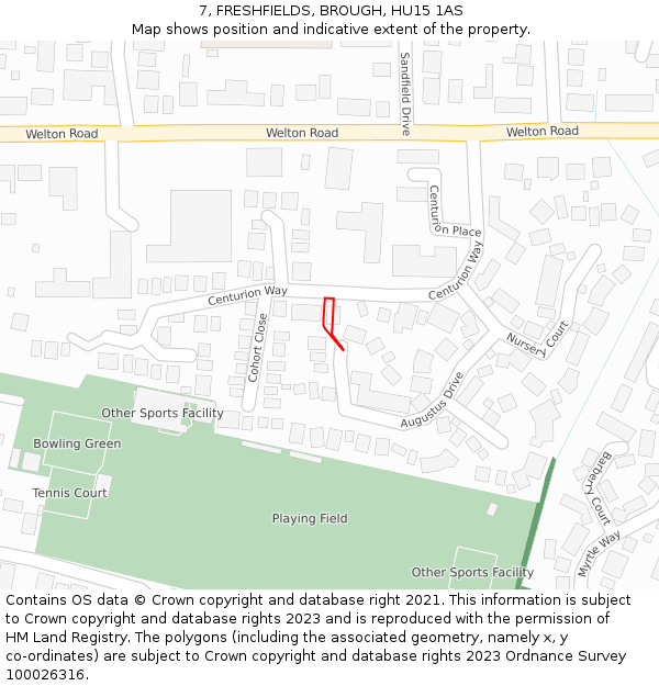 7, FRESHFIELDS, BROUGH, HU15 1AS: Location map and indicative extent of plot