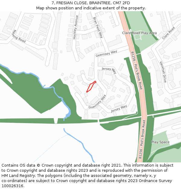 7, FRESIAN CLOSE, BRAINTREE, CM7 2FD: Location map and indicative extent of plot