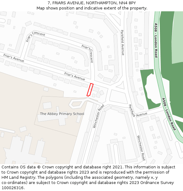 7, FRIARS AVENUE, NORTHAMPTON, NN4 8PY: Location map and indicative extent of plot