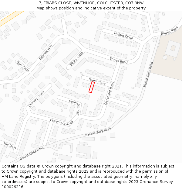 7, FRIARS CLOSE, WIVENHOE, COLCHESTER, CO7 9NW: Location map and indicative extent of plot