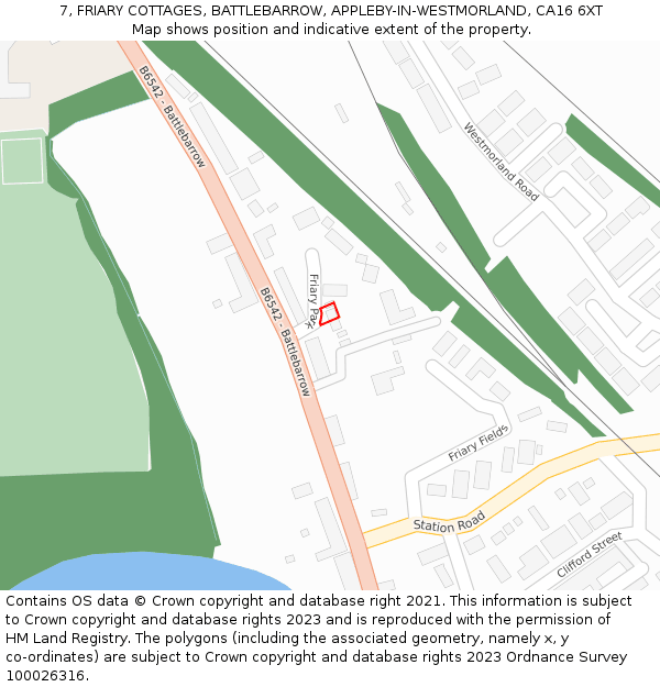 7, FRIARY COTTAGES, BATTLEBARROW, APPLEBY-IN-WESTMORLAND, CA16 6XT: Location map and indicative extent of plot