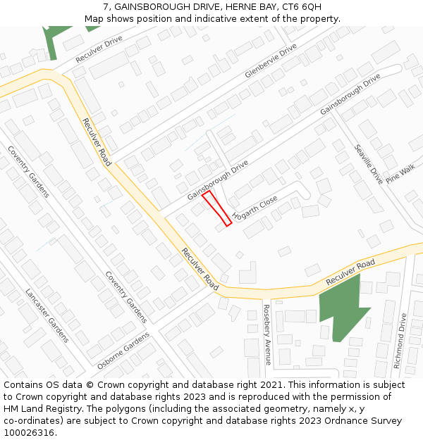 7, GAINSBOROUGH DRIVE, HERNE BAY, CT6 6QH: Location map and indicative extent of plot