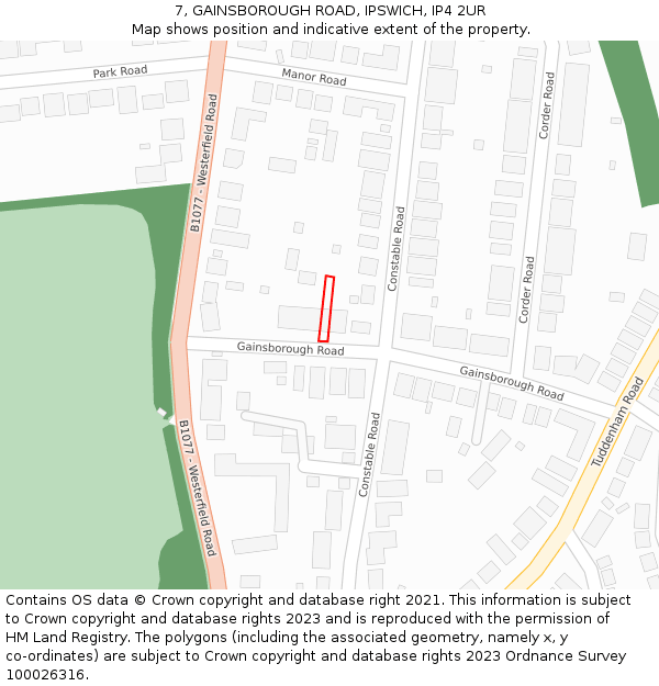 7, GAINSBOROUGH ROAD, IPSWICH, IP4 2UR: Location map and indicative extent of plot