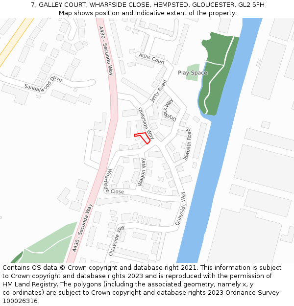 7, GALLEY COURT, WHARFSIDE CLOSE, HEMPSTED, GLOUCESTER, GL2 5FH: Location map and indicative extent of plot