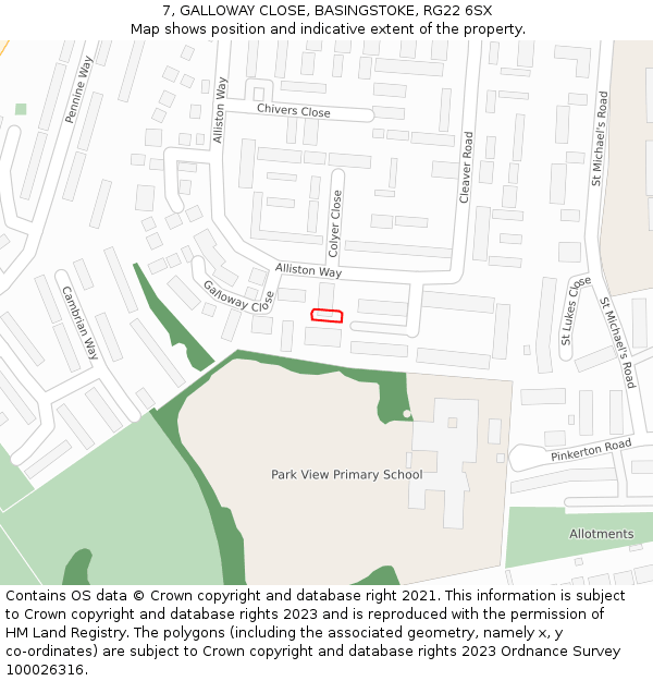 7, GALLOWAY CLOSE, BASINGSTOKE, RG22 6SX: Location map and indicative extent of plot