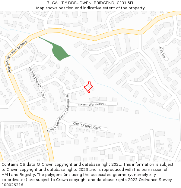 7, GALLT Y DDRUDWEN, BRIDGEND, CF31 5FL: Location map and indicative extent of plot