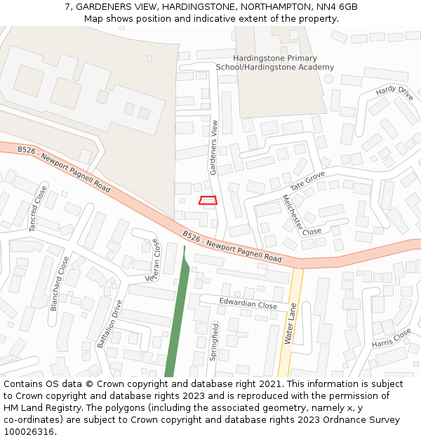 7, GARDENERS VIEW, HARDINGSTONE, NORTHAMPTON, NN4 6GB: Location map and indicative extent of plot
