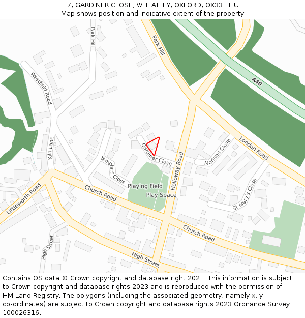 7, GARDINER CLOSE, WHEATLEY, OXFORD, OX33 1HU: Location map and indicative extent of plot