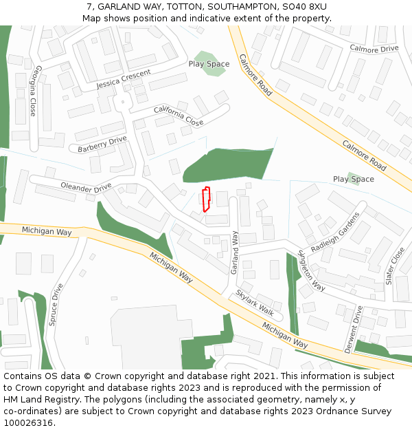 7, GARLAND WAY, TOTTON, SOUTHAMPTON, SO40 8XU: Location map and indicative extent of plot