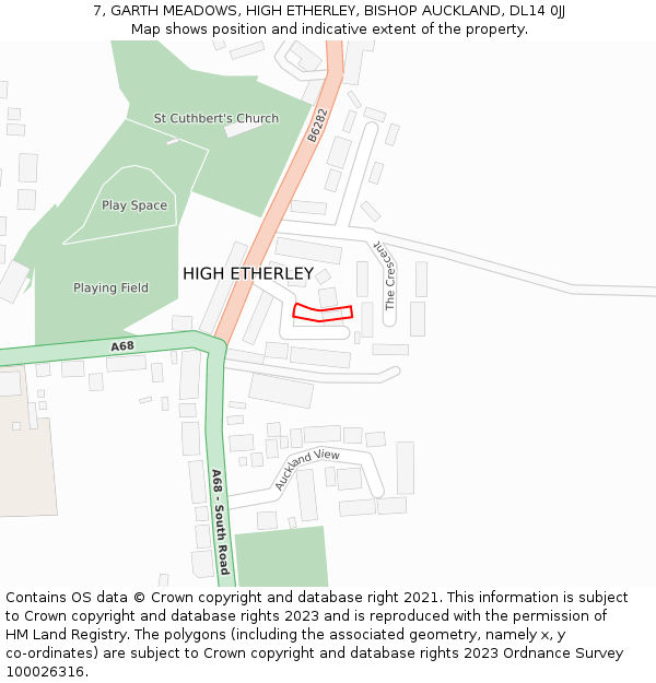 7, GARTH MEADOWS, HIGH ETHERLEY, BISHOP AUCKLAND, DL14 0JJ: Location map and indicative extent of plot