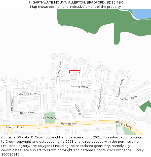 7, GARTHWAITE MOUNT, ALLERTON, BRADFORD, BD15 7BX: Location map and indicative extent of plot