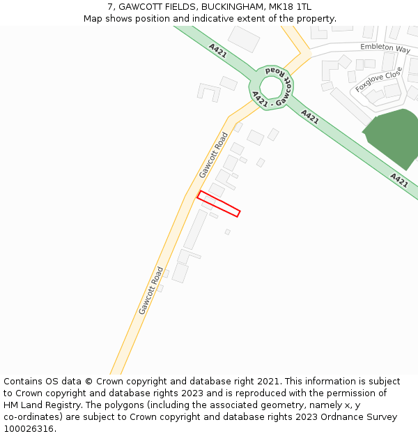 7, GAWCOTT FIELDS, BUCKINGHAM, MK18 1TL: Location map and indicative extent of plot
