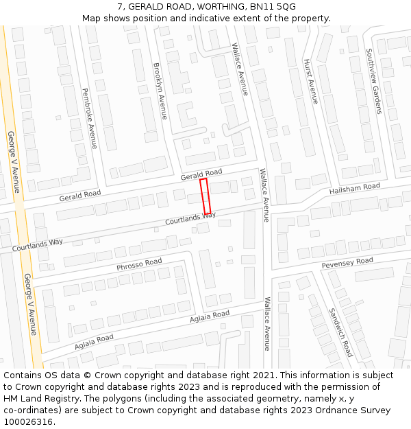 7, GERALD ROAD, WORTHING, BN11 5QG: Location map and indicative extent of plot