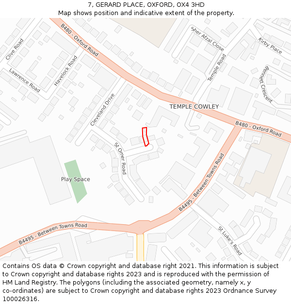 7, GERARD PLACE, OXFORD, OX4 3HD: Location map and indicative extent of plot