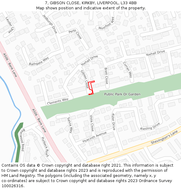 7, GIBSON CLOSE, KIRKBY, LIVERPOOL, L33 4BB: Location map and indicative extent of plot