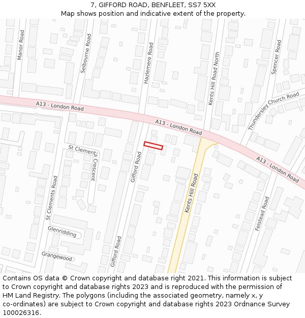 7, GIFFORD ROAD, BENFLEET, SS7 5XX: Location map and indicative extent of plot