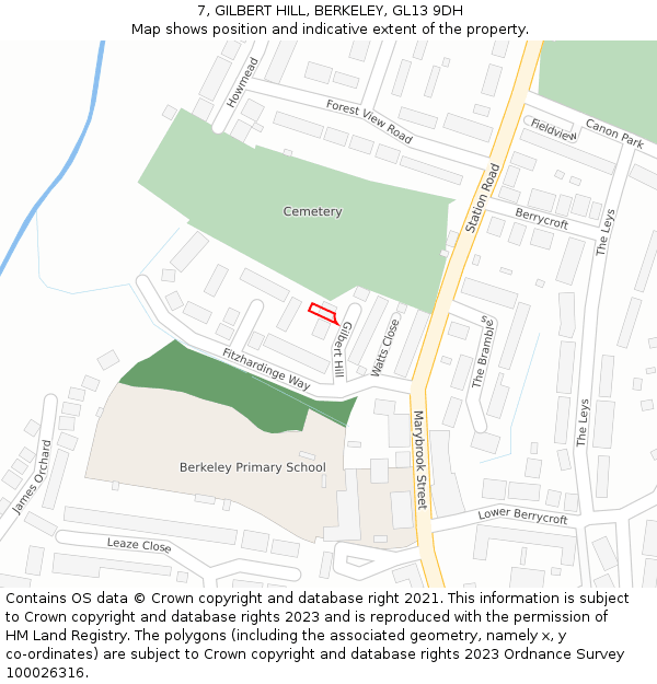 7, GILBERT HILL, BERKELEY, GL13 9DH: Location map and indicative extent of plot