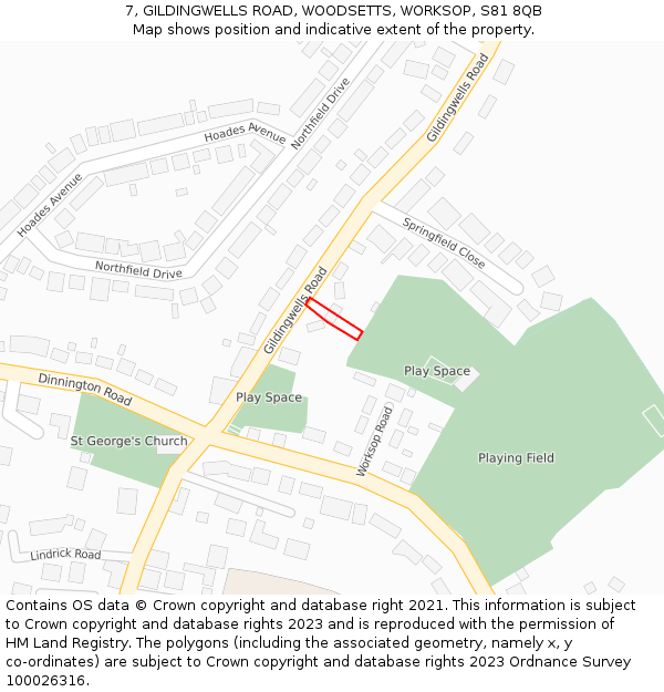 7, GILDINGWELLS ROAD, WOODSETTS, WORKSOP, S81 8QB: Location map and indicative extent of plot