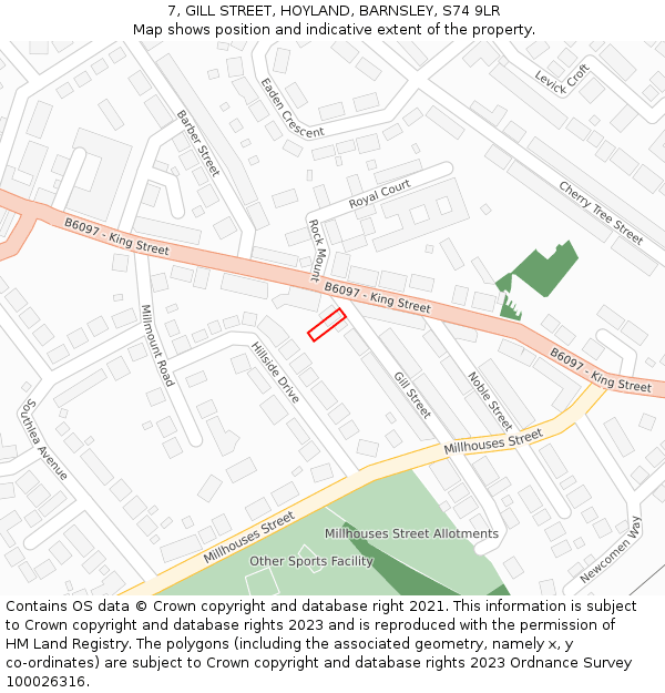 7, GILL STREET, HOYLAND, BARNSLEY, S74 9LR: Location map and indicative extent of plot