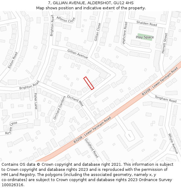 7, GILLIAN AVENUE, ALDERSHOT, GU12 4HS: Location map and indicative extent of plot