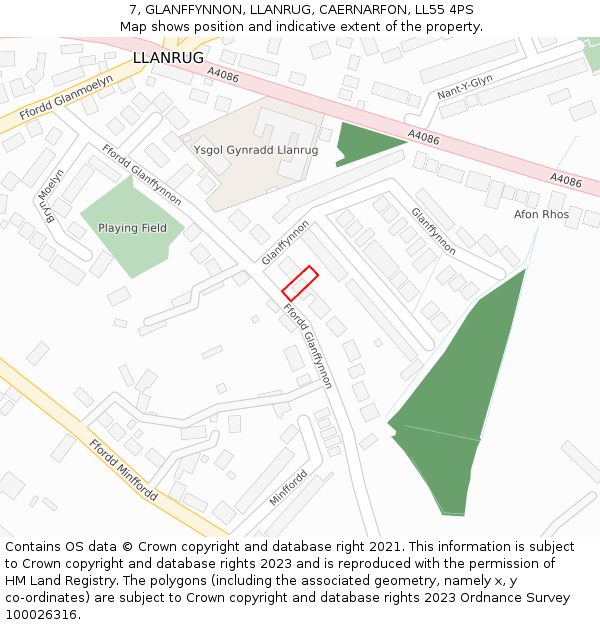 7, GLANFFYNNON, LLANRUG, CAERNARFON, LL55 4PS: Location map and indicative extent of plot