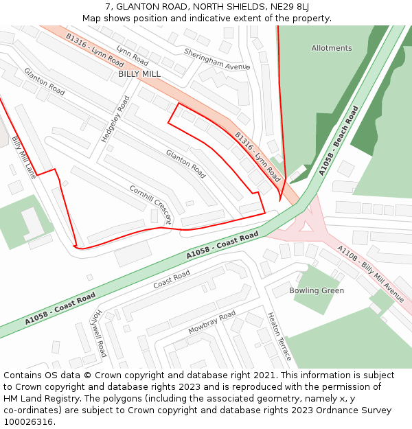 7, GLANTON ROAD, NORTH SHIELDS, NE29 8LJ: Location map and indicative extent of plot