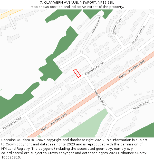 7, GLANWERN AVENUE, NEWPORT, NP19 9BU: Location map and indicative extent of plot