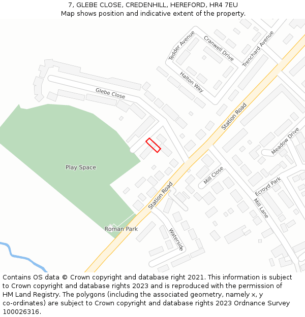 7, GLEBE CLOSE, CREDENHILL, HEREFORD, HR4 7EU: Location map and indicative extent of plot
