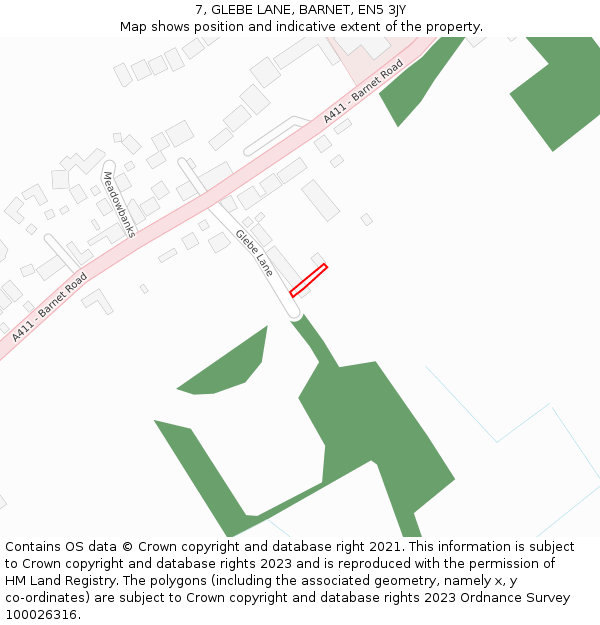 7, GLEBE LANE, BARNET, EN5 3JY: Location map and indicative extent of plot