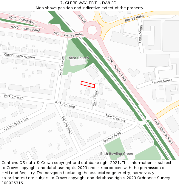 7, GLEBE WAY, ERITH, DA8 3DH: Location map and indicative extent of plot