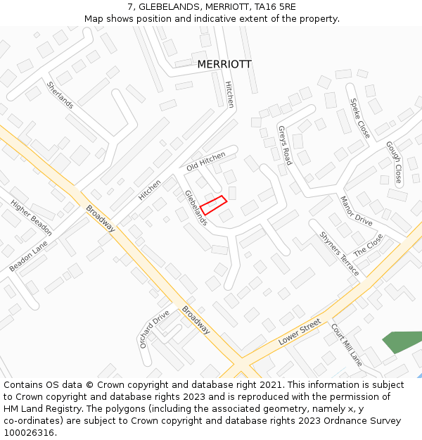 7, GLEBELANDS, MERRIOTT, TA16 5RE: Location map and indicative extent of plot