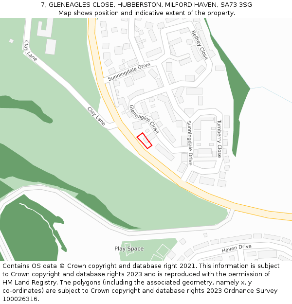 7, GLENEAGLES CLOSE, HUBBERSTON, MILFORD HAVEN, SA73 3SG: Location map and indicative extent of plot