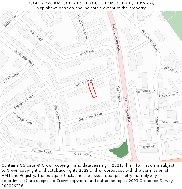 7, GLENESK ROAD, GREAT SUTTON, ELLESMERE PORT, CH66 4NQ: Location map and indicative extent of plot