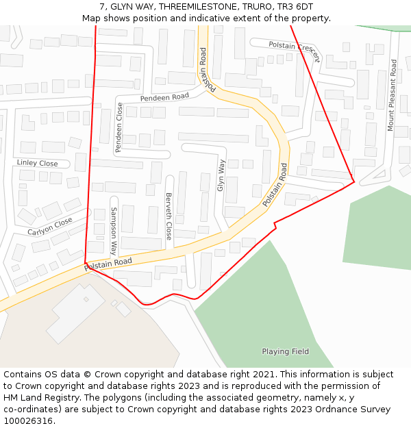 7, GLYN WAY, THREEMILESTONE, TRURO, TR3 6DT: Location map and indicative extent of plot