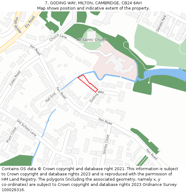 7, GODING WAY, MILTON, CAMBRIDGE, CB24 6AH: Location map and indicative extent of plot