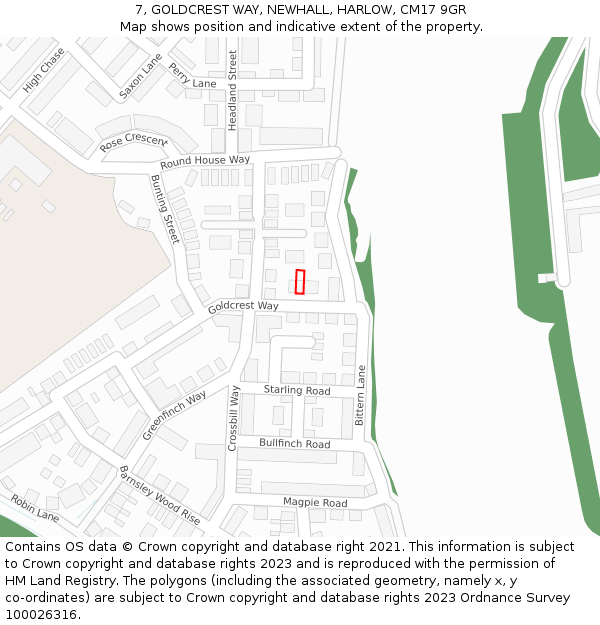 7, GOLDCREST WAY, NEWHALL, HARLOW, CM17 9GR: Location map and indicative extent of plot