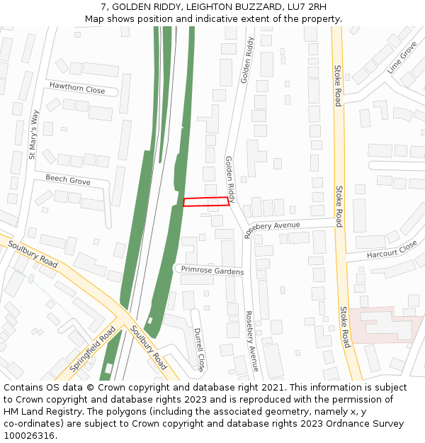 7, GOLDEN RIDDY, LEIGHTON BUZZARD, LU7 2RH: Location map and indicative extent of plot