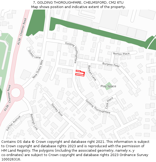 7, GOLDING THOROUGHFARE, CHELMSFORD, CM2 6TU: Location map and indicative extent of plot